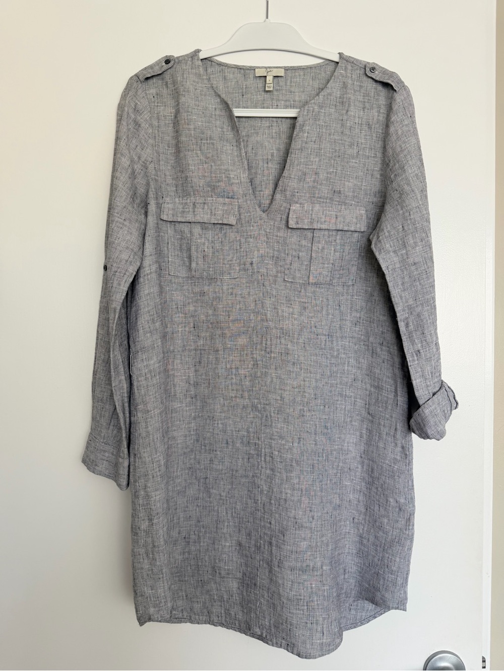 Light Gray Joie Linen V-Neck Shift Dress